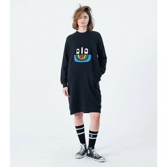 nununu Dresses & Skirts - Nununu Size Small Rainbow Happy Face Oversized Sweater Dress Womens Cotton